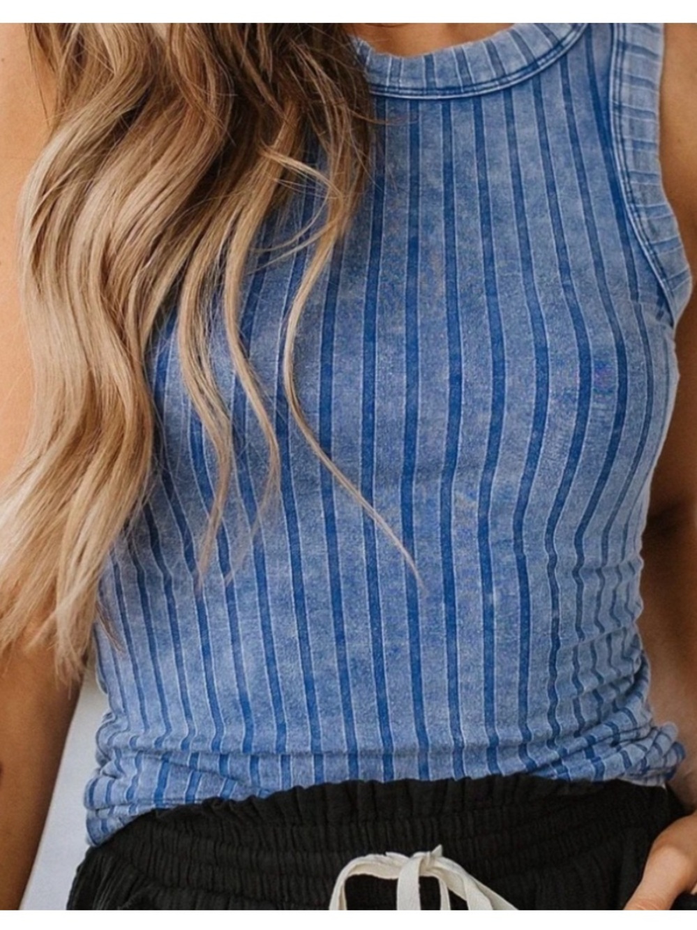 NWT ZENANA Ribbed Mineral Washed Tank Top in Blue - Picture 2 of 4